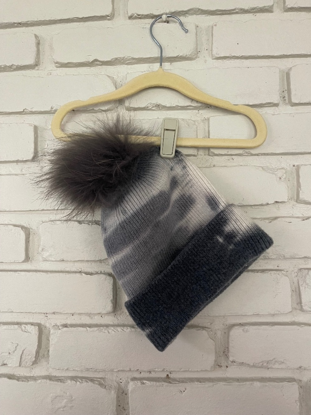 Cute angora winter hat with removable pom-pom